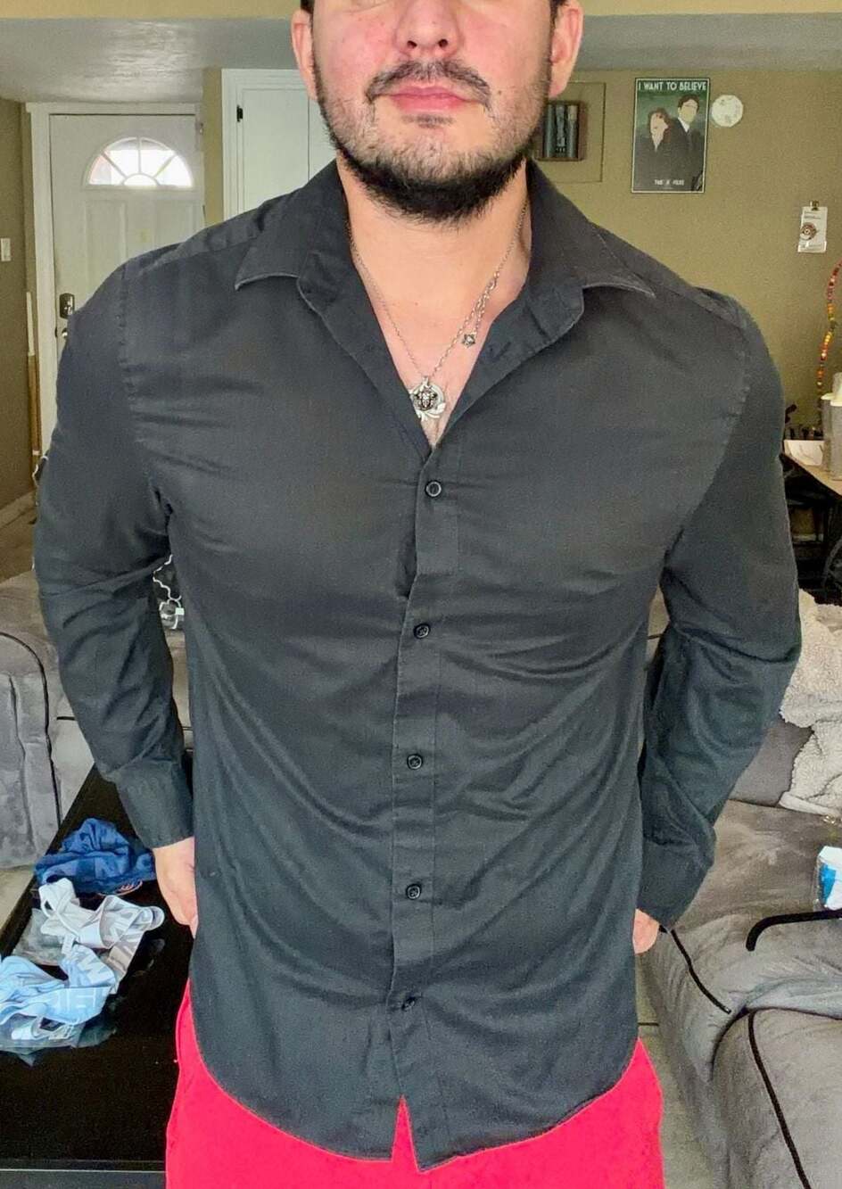 H&M Slim Fit Easy Iron Black Long Sleeve Button Down Shirt Size L